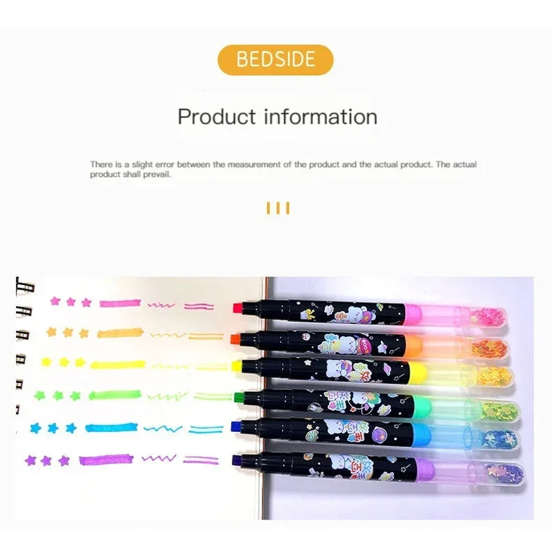 6 Colors/set Kawaii Star Highlighter Pen Candy Color Cute Stamper Pen Hand account Student gifts School Stationery Supplies