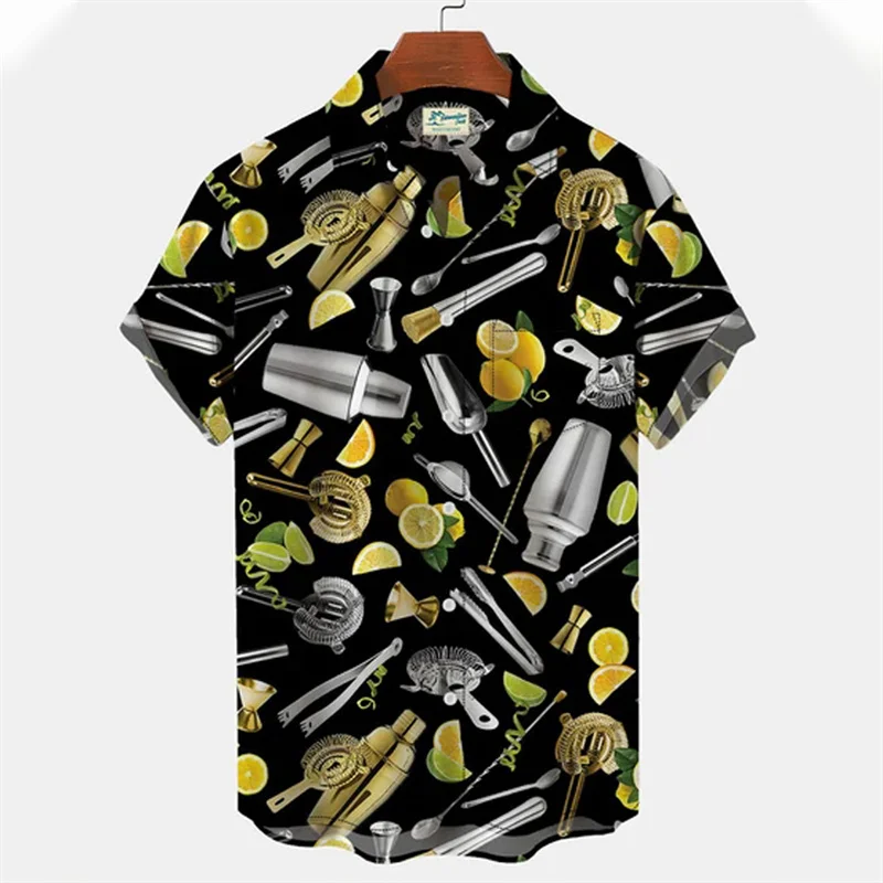 

Men's Beach Luxury Social Fashion Cheers Medieval Oversized Harajuku The Summer Hawaiian Shirt Wine Glass Pattern Tiki Clothes