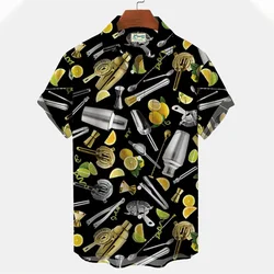 Men's Beach Luxury Social Fashion Cheers Medieval Oversized Harajuku The Summer Hawaiian Shirt Wine Glass Pattern Tiki Clothes