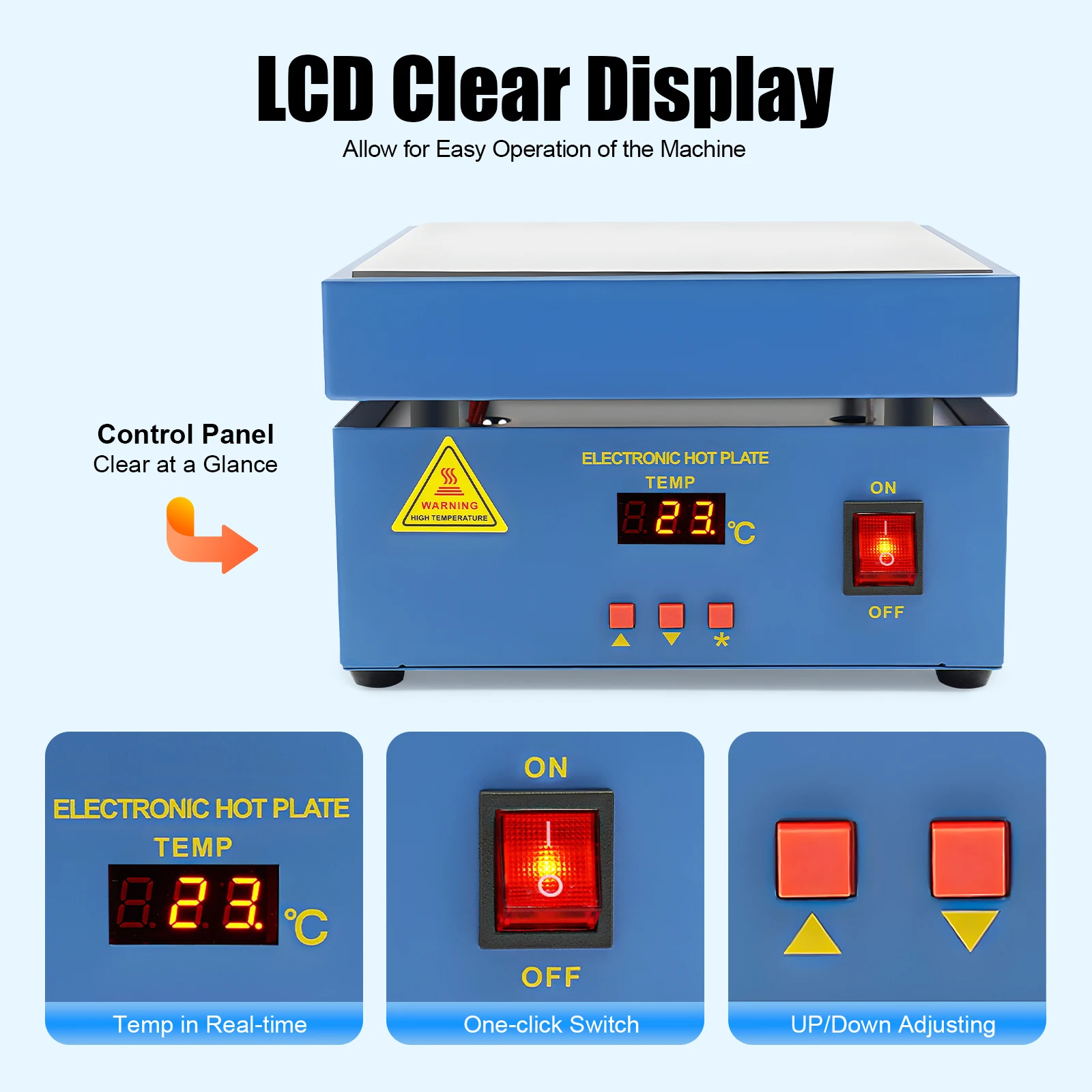แผ่นทำความร้อนอิเล็กทรอนิกส์สำหรับงานบัดกรี 800 วัตต์ 50~400 ° เครื่องเชื่อมแบบปรับอุณหภูมิได้พร้อมแผ่นความร้อนสำหรับงานซ่อมแซม SMD