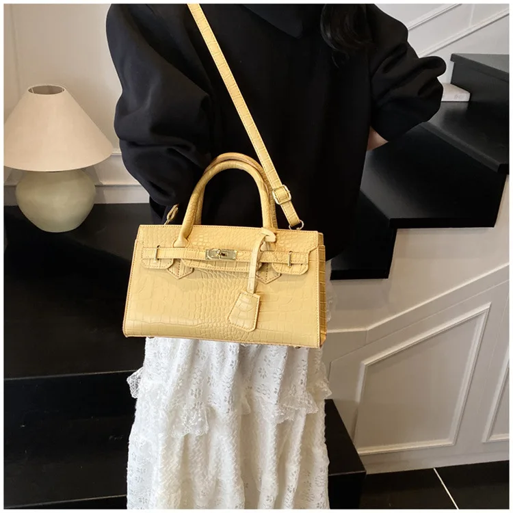 حقيبة كيلي منقوشة على شكل تمساح جديدة لعام 2025 - محفظة كتف وكروس أنيقة، حقيبة يد بمقبض علوي مع حزام قابل للفصل