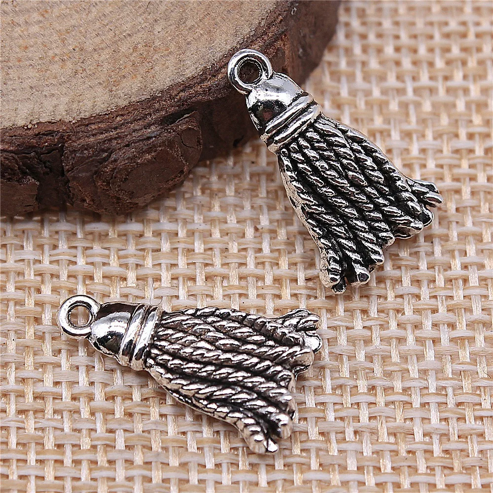 5pcs 20x11mm Antique Silver Color Tassel Charms Pendant DIY Jewelry Materials Bulk