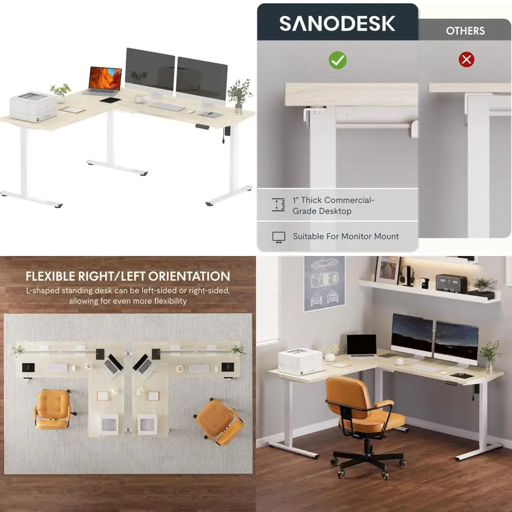 مكتب قائم زاوية كهربائية بارتفاع قابل للتعديل، طاولة كمبيوتر بحامل على شكل حرف L مقاس 71 × 63 بوصة مع تخطيط واسع #1