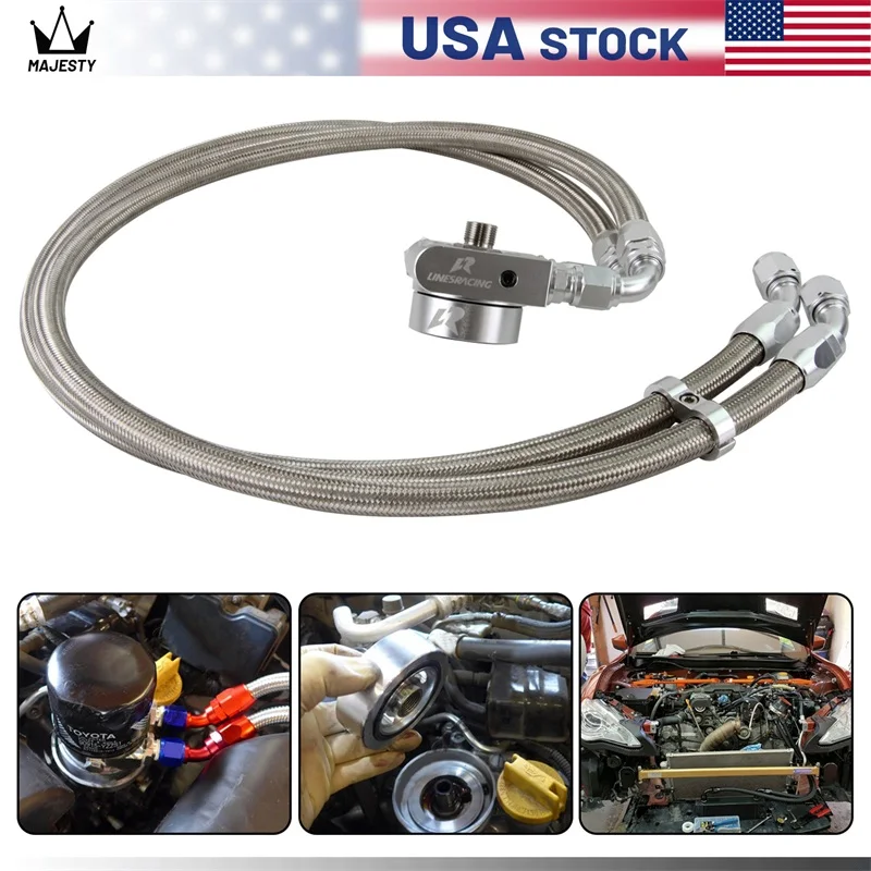 Oil Filter Sandwich Adapter with Hose Kit For Subaru BRZ Scion FR-S GT86 FT86 Silver