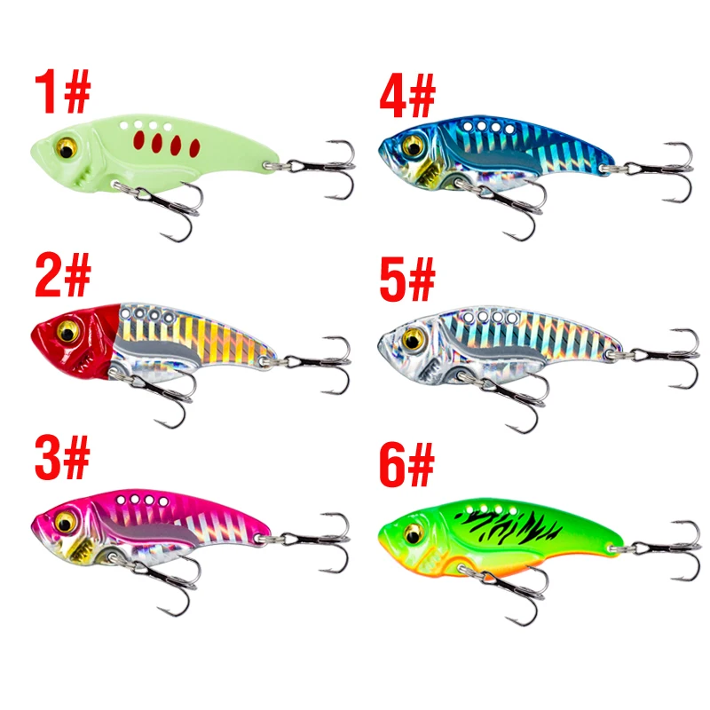 6-teiliges Angelköder-Set 3/5/7/10/15/20g Sinkender VIB Harter Crankbait Metall 3D-Augen Wurfköder Spinner-Klingenköder mit Dreifachhaken – Detail 2