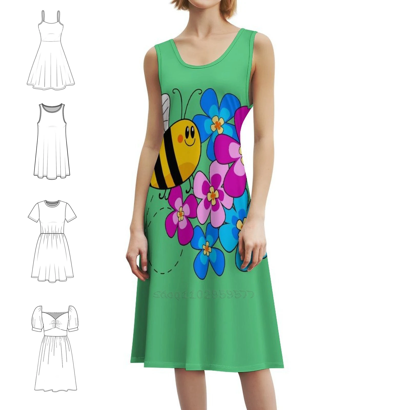 فستان Bee Buzz المثير للإجازات للنساء على الشاطئ وحفلات أعياد الميلاد فستان قصير من Bees Buzz Save the Bees Flowers فستان لطيف للفتيات #1