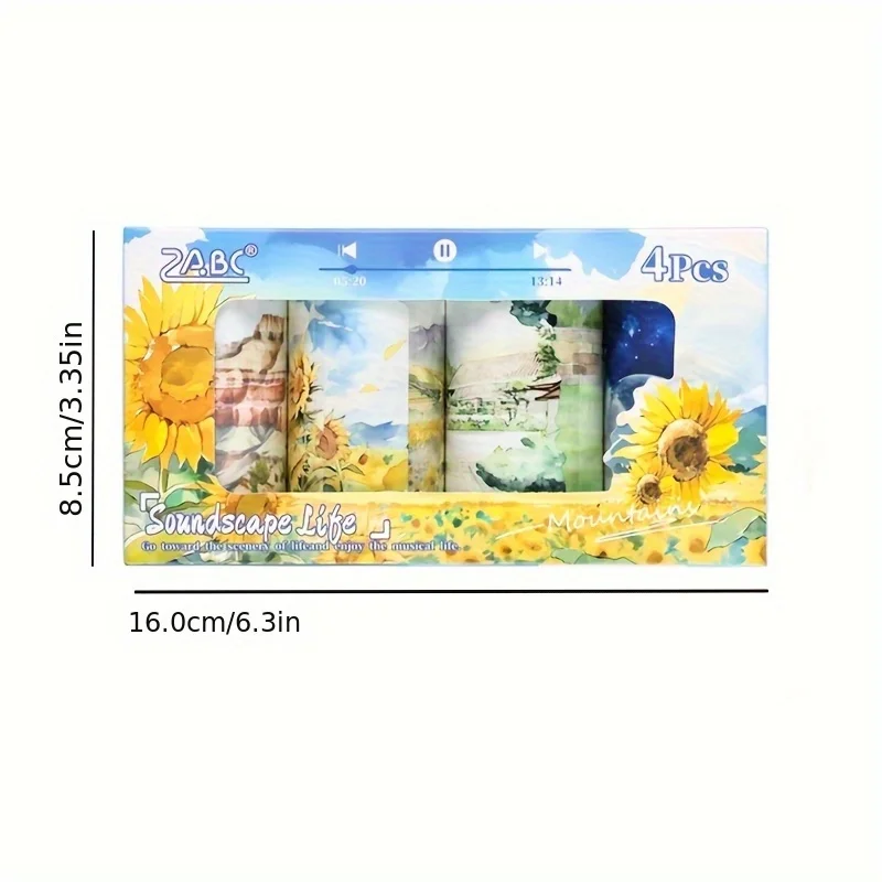 4Roll Landscape Pattern Decorative Tape，forDIYHandicrafts、Scrapbook and Diary - 3.15Inches Widex78.74Inches Long，Vivid Nature-In
