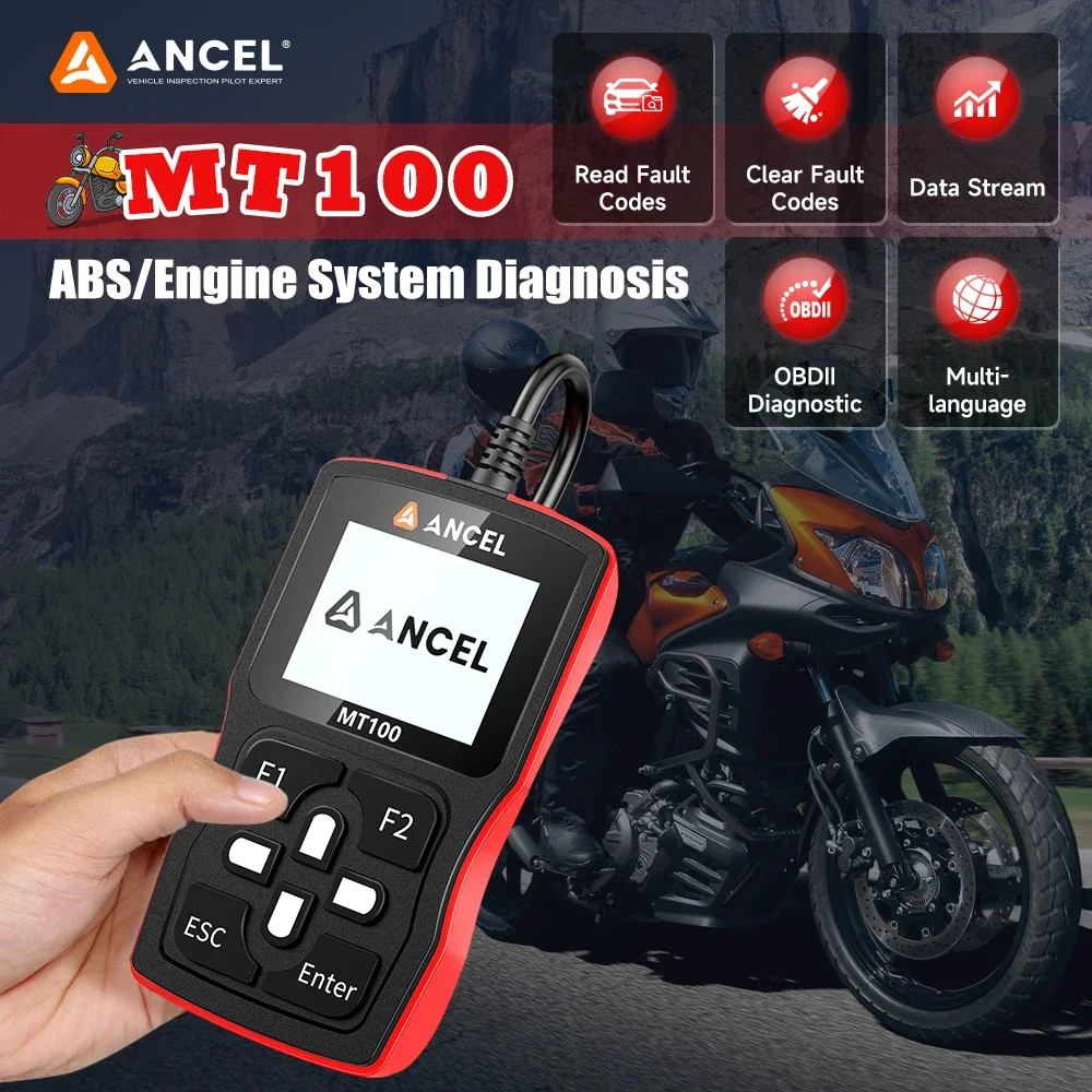 ANCEL MT100 Motorcycle Scanner Engine System Diagnostic Tool OBDII Motorcycle For Honda/Suzuki/Yamaha/