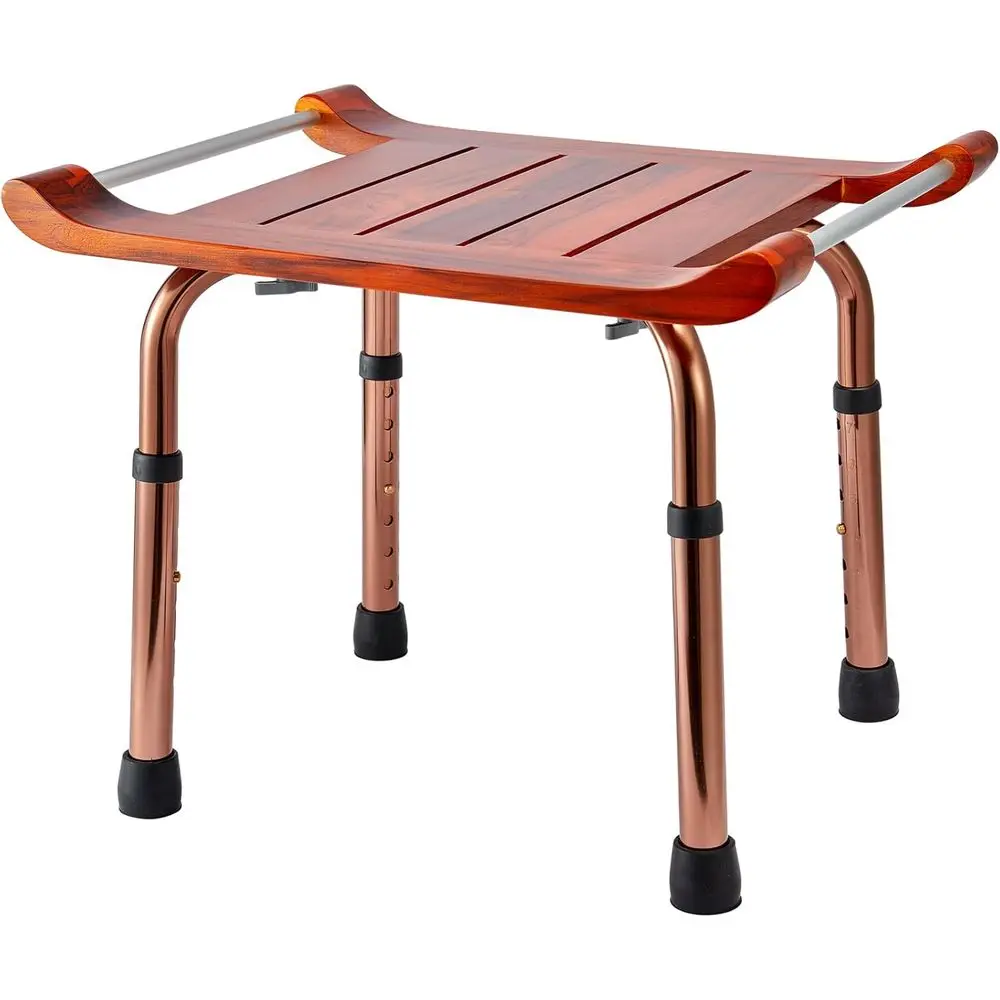 

Регулируемая по высоте тиковая скамья для душа с ручками, стул для использования в помещении/на улице, выдерживает до 300 фунтов