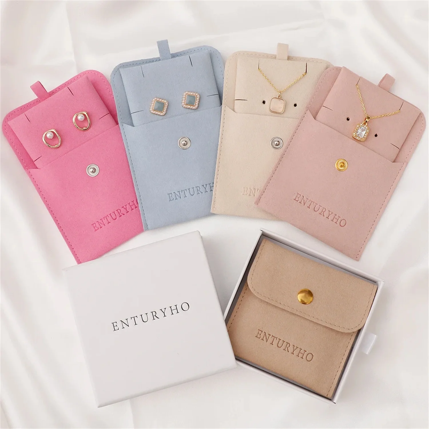 

50 set custom jewelry package pouch bag with insert card Logo printed small earrings necklace packaging bags with button wholesa