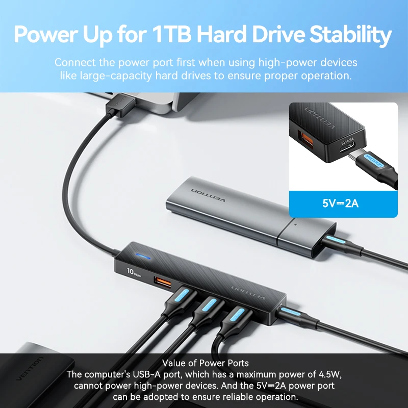 Vention USB 3.2 Gen2 HUB 5 Ports Splitter 10 Gbit/s USB A Typ C HUB Multiport Adapter für MacBook iPad Laptop Erweiterung PC Desktop – Detail 6