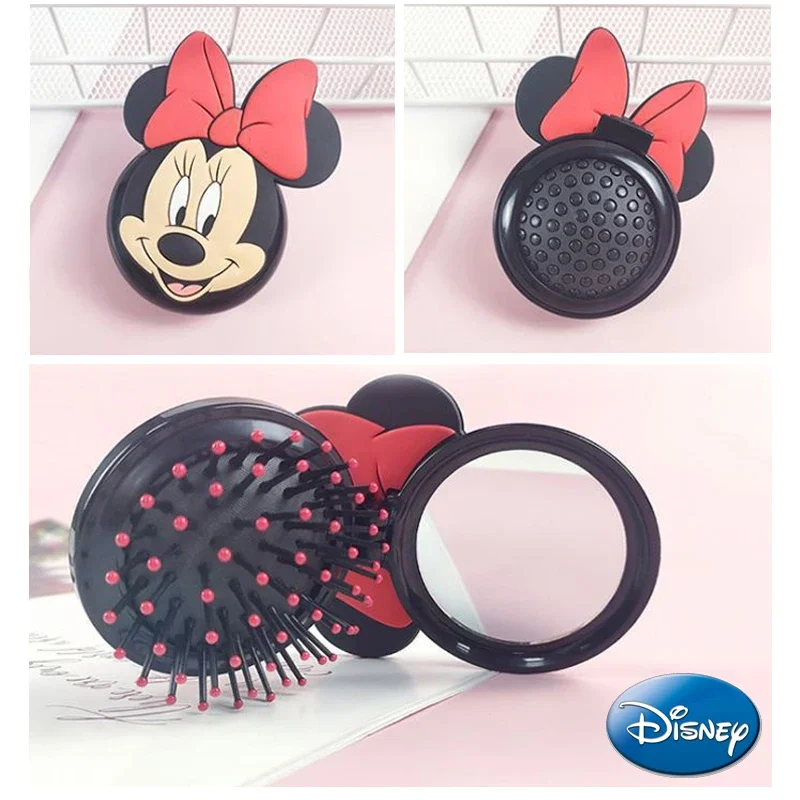 Disney Mickey Portable Pocket Small Travel Massage Folding Comb Girl Hair Brush With Mirror Styling Tools Mini Pocket Mirror Hot