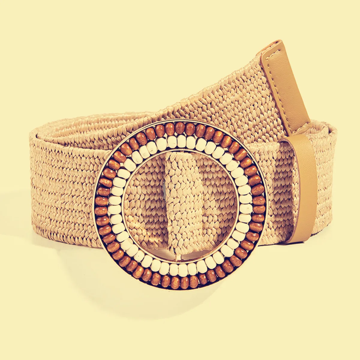 New Spring and Summer Straw Belt with Retro Style, Hand-Woven with PP Grass and Elastic Band, Suitable for Pairing with Dresses