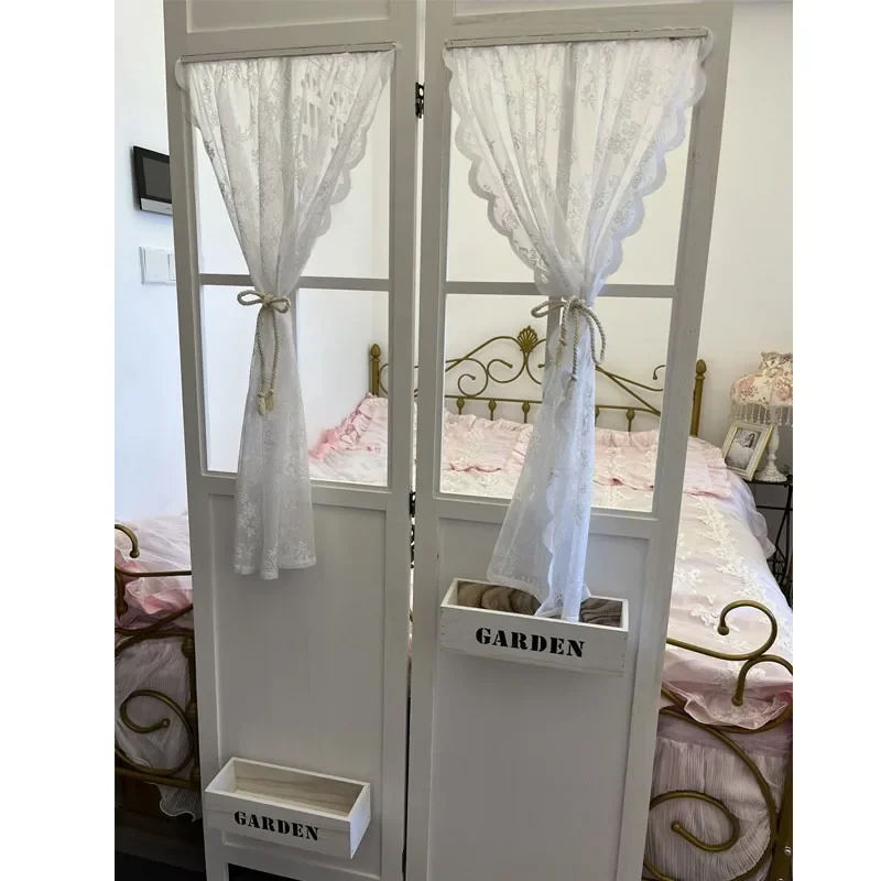 Retro folding screen gauze curtain enters the door, solid wood blocks the partition flower stand, window hollow clothing store l