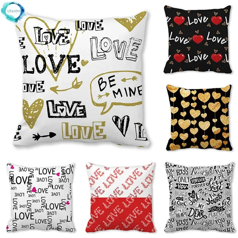 Heart Print Pillowcase Home Decor Seat Living Room Sofa Pillow Case Valentines Day Love Cushion Cover