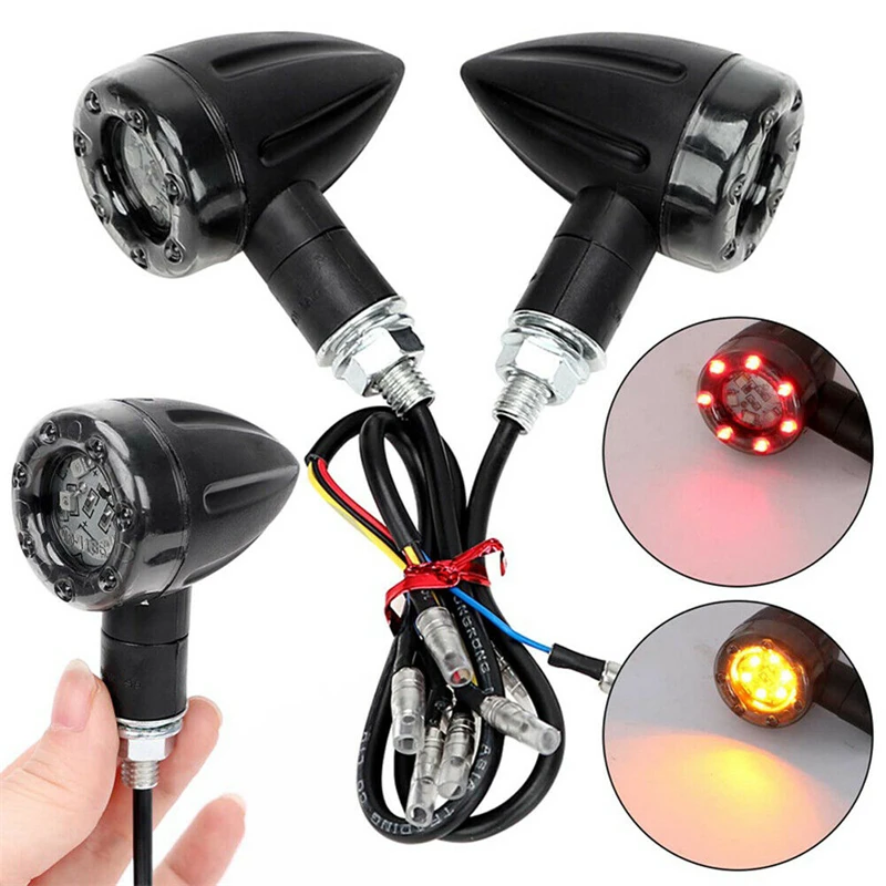 4Pcs Motorcycle Bullet LED Brake Running Turn Signal Tail Light For Harley Cafe Racer 12V