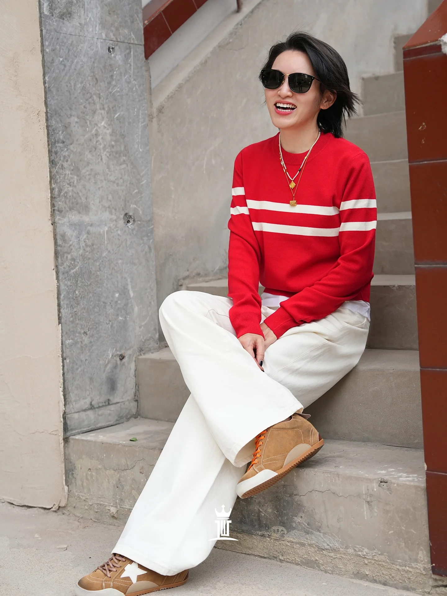 

JCLP Women's Knitted Woolen Sweater round Ne Long Sve Striped Simple Sle Spring Faion Soft Loose Fit Casual Knitwear