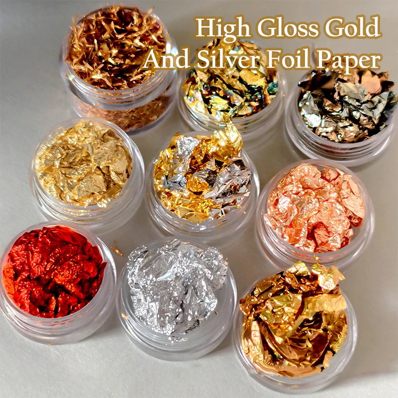 Rosa de ouro prata folha irregular fragmentos de papel arte do prego lantejoulas adesivo glitter diy manicure uv gel polonês ferramentas decoração do 