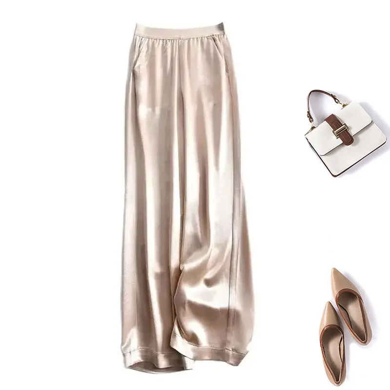 Black Solid Casual Chic Elastic High Waist Loose Wide Leg Women\'s Pants Ankle-Length Pants For Women Clothing Fashion 2024