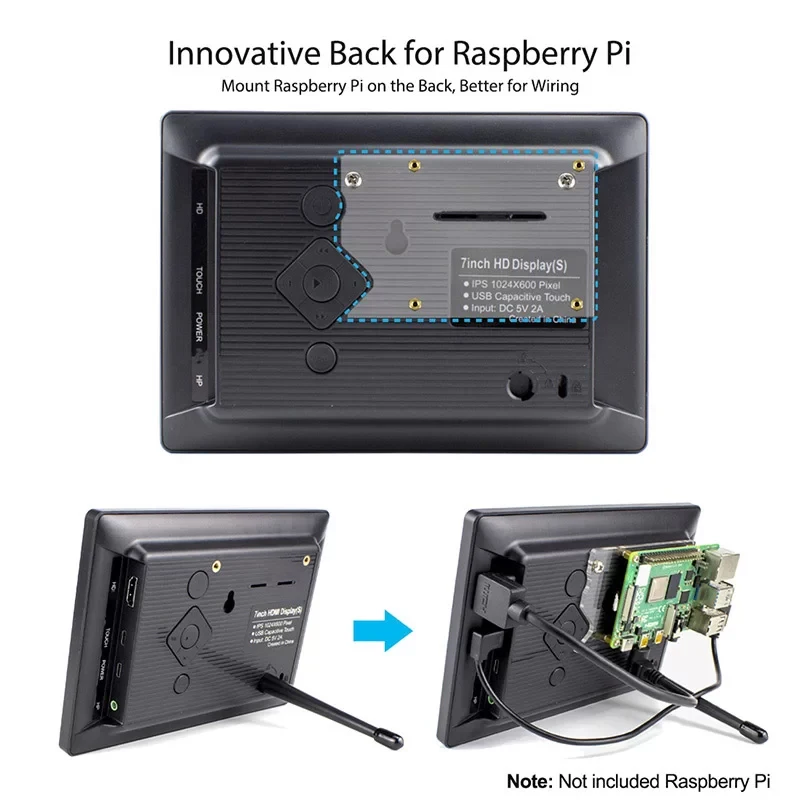 Elecrow-Monitor portátil Raspberry Pi de 7 pulgadas, pantalla táctil capacitiva de 1024x600, pantalla LCD IPS HD de 7 pulgadas con soporte