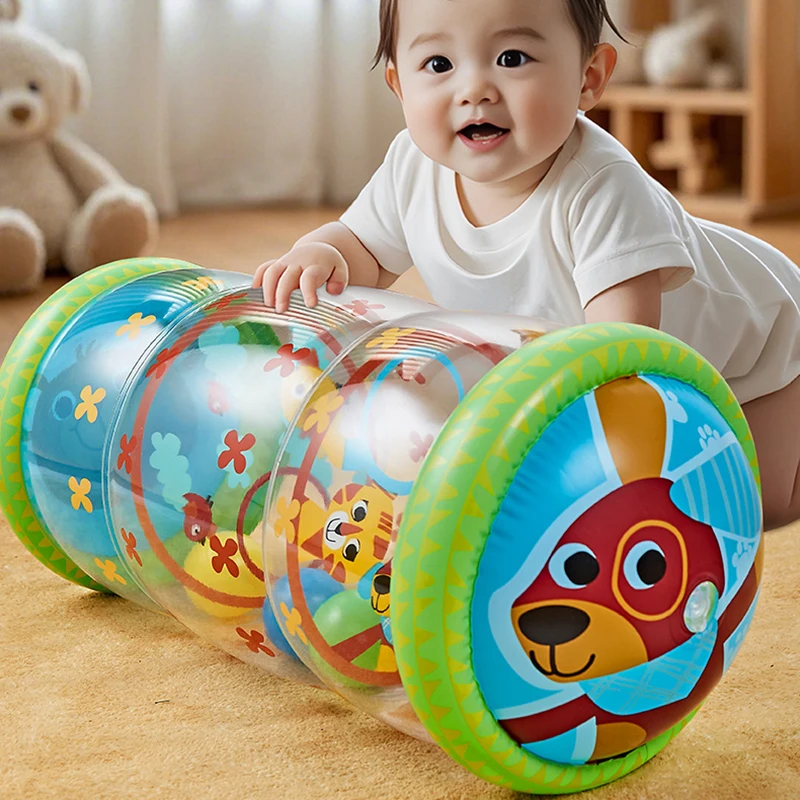 ألعاب دوارة قابلة للنفخ لتعلم الطفل من عمر 6 إلى 12 شهرًا ألعاب تطوير الأطفال مع كرات خشخيشة أسطوانة زحف للرضع