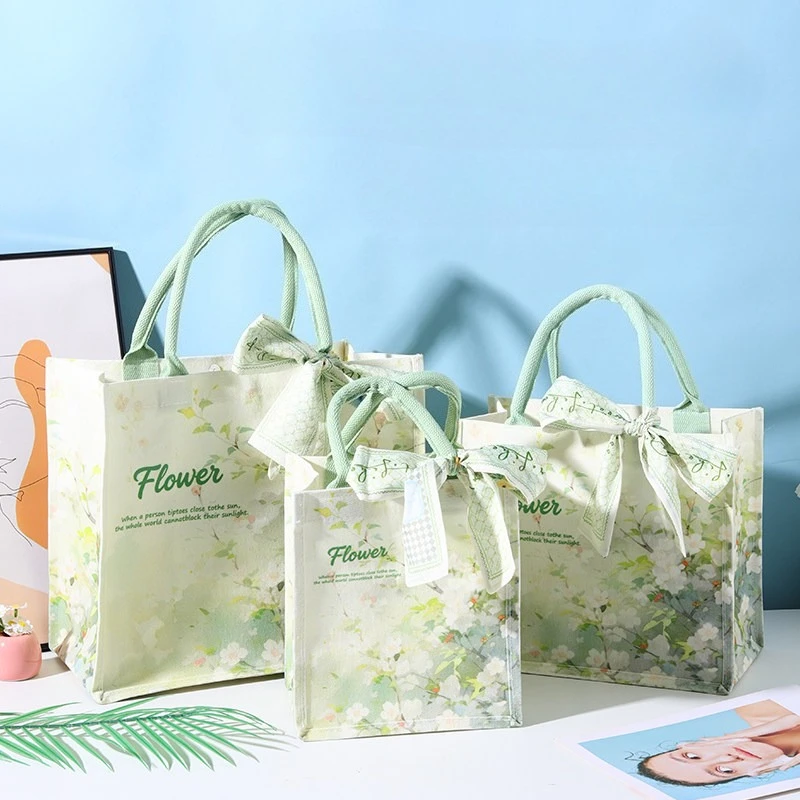 Waterproof Gift Tote Bag with Ribbon Snap Button Closure Present Handbag Birthday Holiday Gift Packaging Tote Bags Reusable