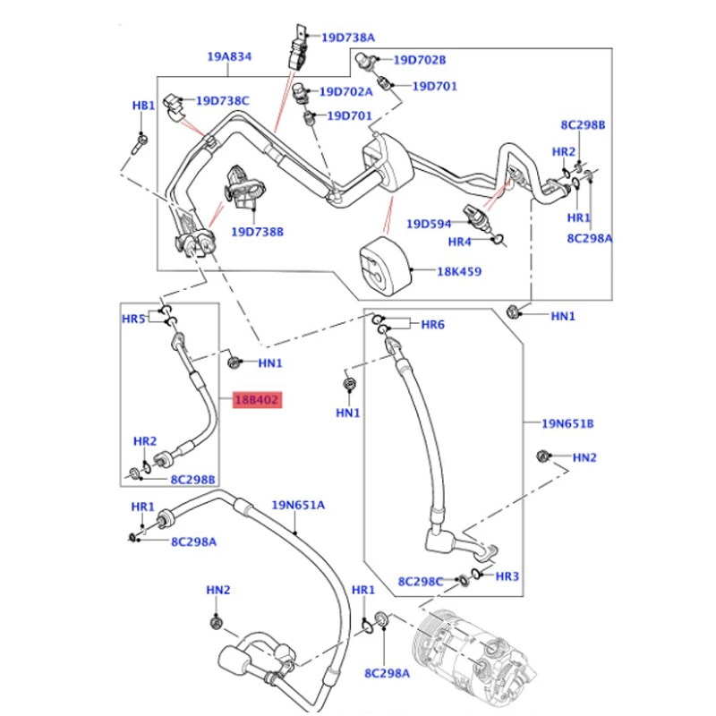 LR027790 LR078694 La nd Ro ve r Hoses - Air Conditioning