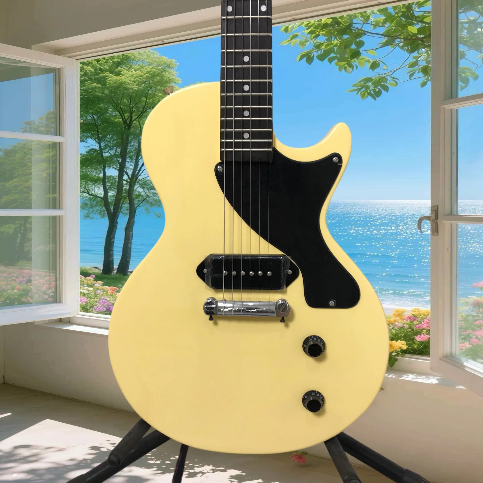 

Cream White Electric Guitar Single Cutaway Single Coil Humbucker Pickup for Beginner Punk Free Shipping
