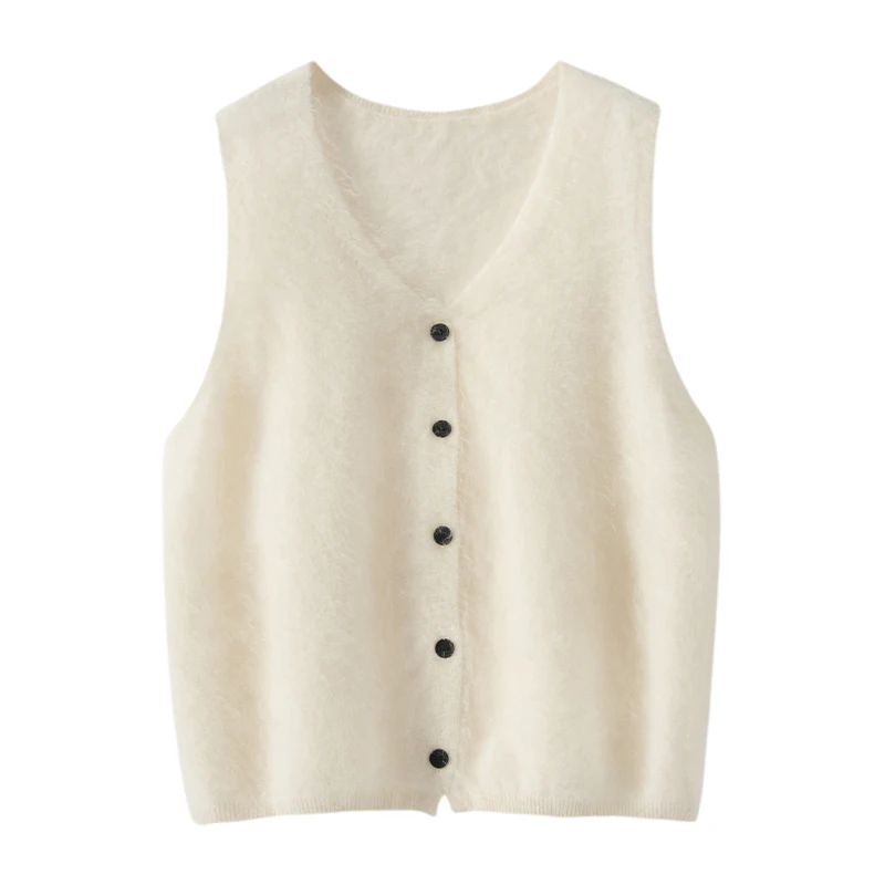 

CHICUU Autumn Winter Women's 100% Cashmere Sweater V-neck Plush Cashmere Waistcoat Comfy Soft Brush Cashmere Knitwear Sleeveless