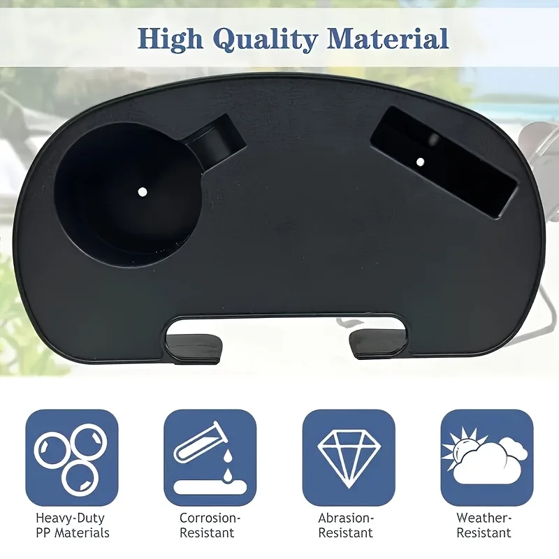 1pc Durable Folding Chair Side Table Attachment, Plastic Beverage and Snack Storage Tray, No Electricity Needed, Black