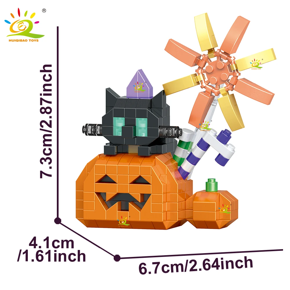 HUIQIBAO 2026 Halloween Mini-Kürbis Schwarze Katze Bausteine Hexen-Set Geburtstagsdekoration Feiertagsgeschenk Spielzeug für Erwachsene – Detail 7