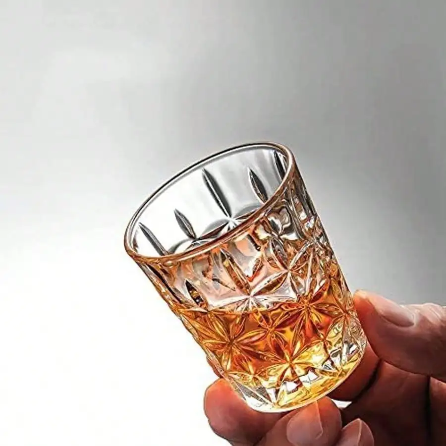 1/6pcs Shot Glass Embossed Glass Engraved Tea Cups Tea Drink Baijiu Water Cup Wine Cup Small Capacity Wine Wine，sh2406040272874821