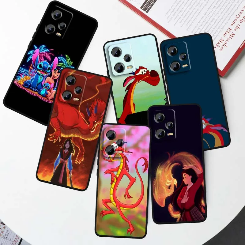 

Disney Mulan Dragon Stitch For Xiaomi Redmi Note 14 13 12 12S 11E 11 11S 11T Pro Plus 4G 5G Black Soft TPU Cover Phone Case