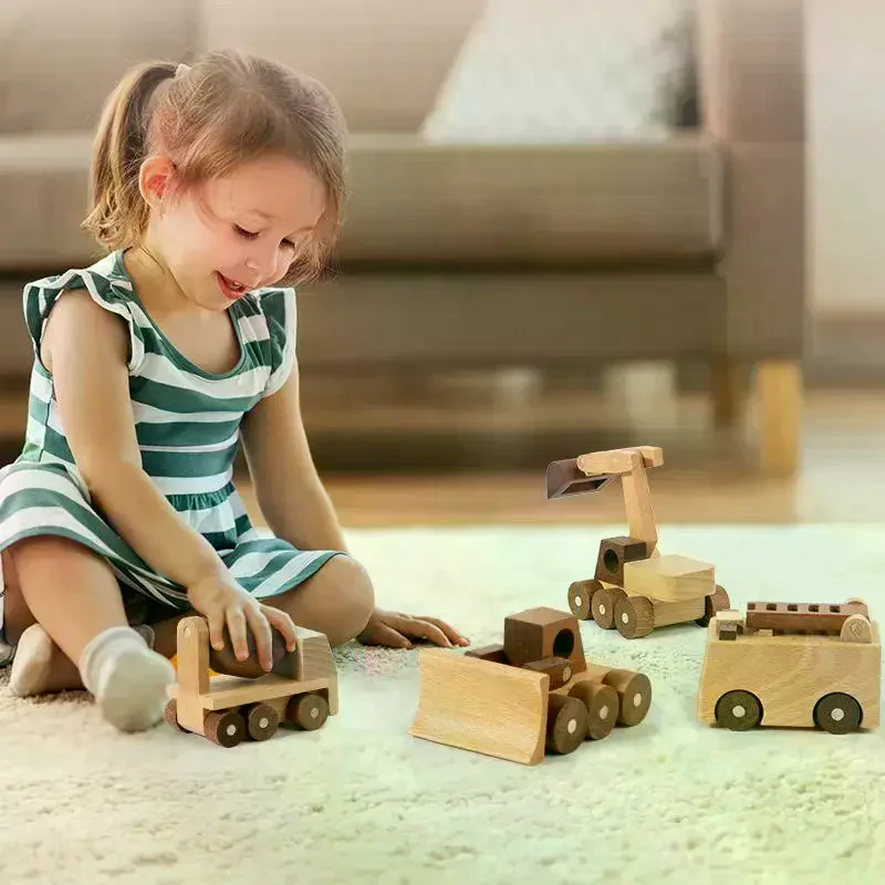 

1 шт. Деревянные игрушки из бука: Мультяшный экскаватор, развивающая игрушка Монтессори, Детская машинка скорой помощи, деревянные игрушки, подарок на день рождения