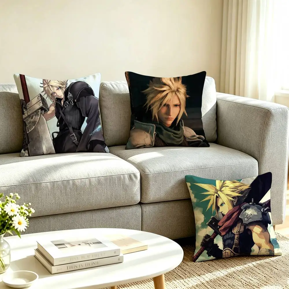F-Final Fantasy VII Cloud Strife  Square Double-Sided printed Pillow Case Bedroom Bedside Pillow Sofa Cushion Cover