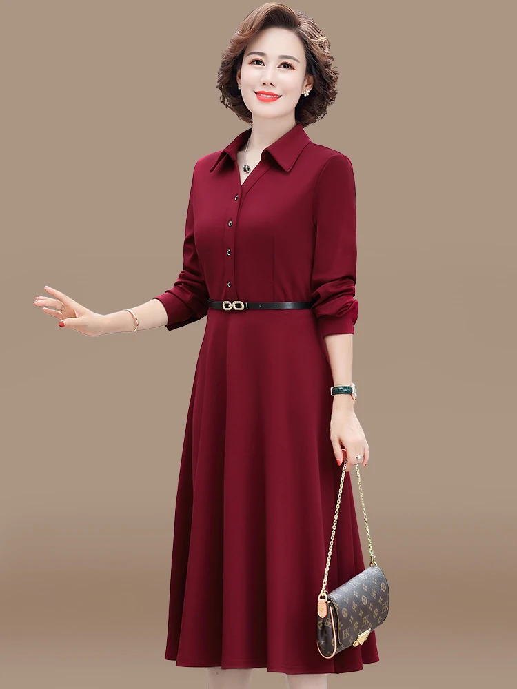 

Wedding Dr Spring Faion Loose Fit Midi Skirt for Materni Women Polyester Fiber Long Sve Button Closure Ladies Dr