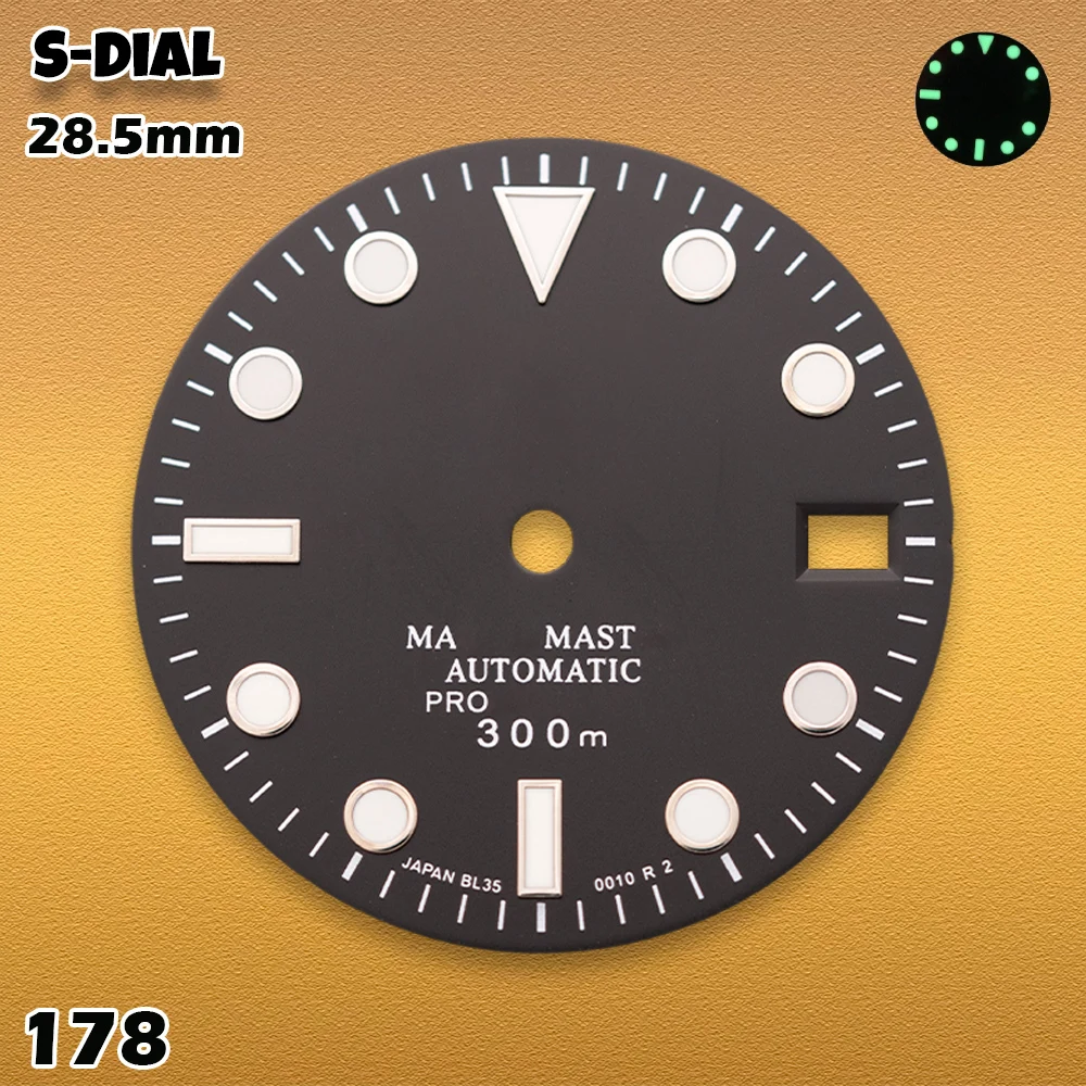 SEI S Logo 28.5mm SUB MARINE Dial NH35/NH36/4R Movements C3 Green Luminous Watches for men Modification Accessories repair Parts