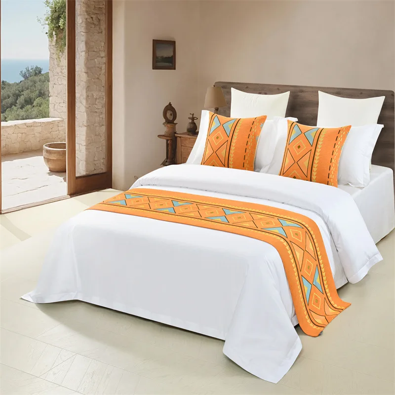 Light Luxury and High-end Hotel and Guesthouse Chenille Jacquard Bed Tail Scarf Ethnic Style Homestay Bed Runner Bed Decoration