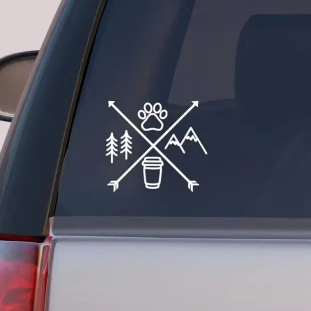 Adventure Arrow Crossed Arrows with Dog Paw Mountains Coffee Trees Car Stickers Exterior Accessories Waterproof Vinyl Decal