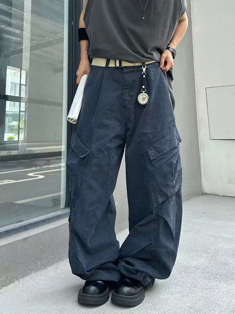 

Американские ретро уличные рабочие брюки с несколькими карманами, широкие повседневные брюки, свободные морщины, модные для мужчин и женщин