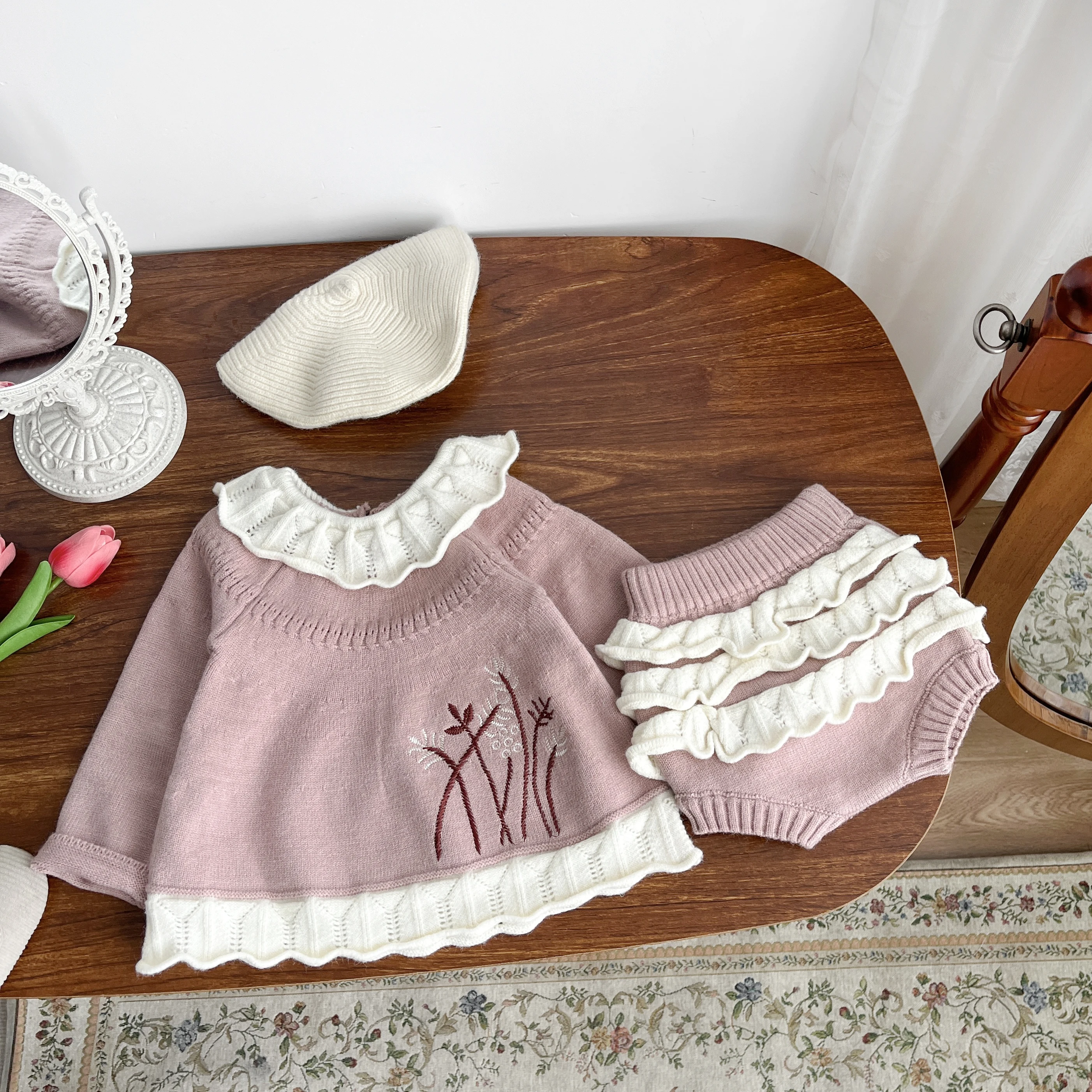 Autumn And Spring Newborn Infant Baby Girls Knitted Set Rompe Long-sleeved Rompes Cute Kids Fashion Baby Clothing