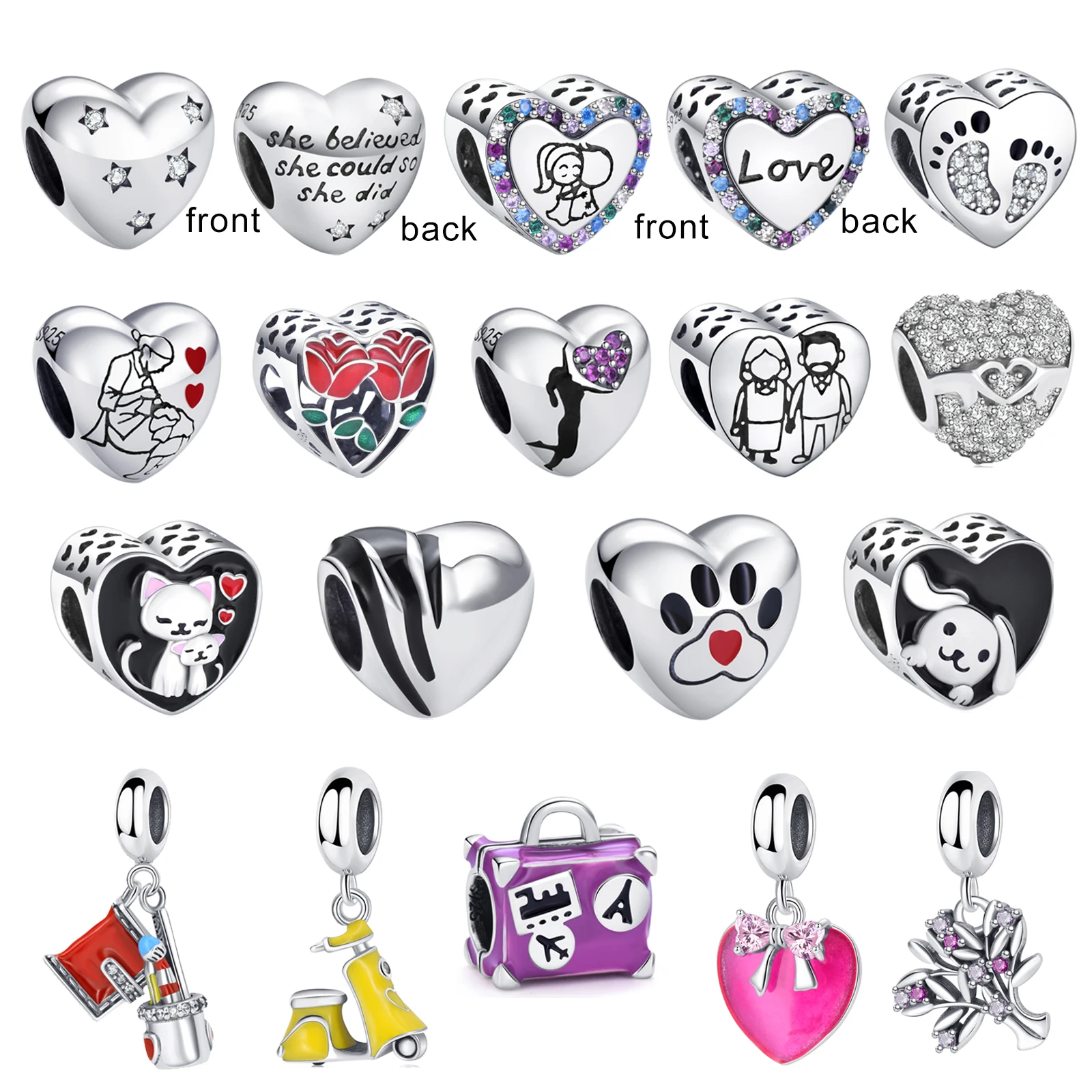 

PANQDIY 100% 925 Sterling Silver Motorcycle Pendant Heart Charm For Original Bracelet Necklace Accessories Mother's Day Gift