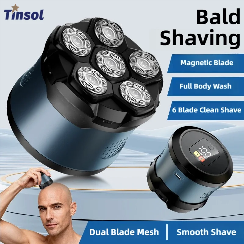 

TINSOL New Men's Electric Hair Trimmer 6-Blade Magnetic Shaver Electric Hair Clipper USB Rechargeable Waterproof Beard Trimmer