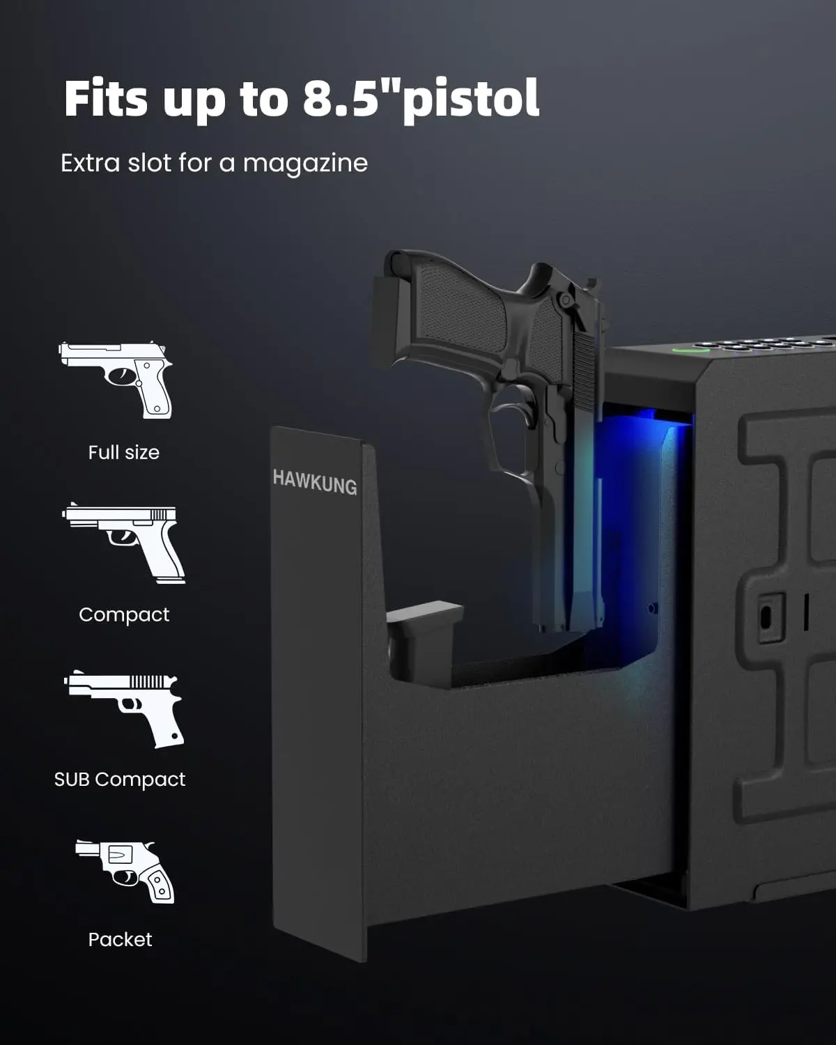 Gun Safe, Slider Biometric Gun Safe for Handgun Mounted Single Bedside Pistol Case with 3 Ways Quick Access Gun Lock Box for Nig