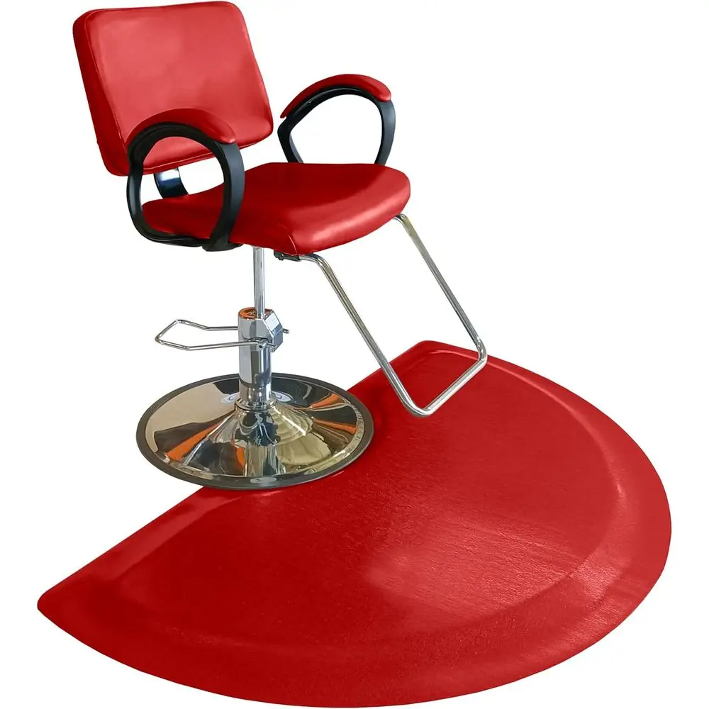 Non-Slip Standing Cushioned Comfort Anti-Fatigue Mat for Barbershop or Spa, Red, Semi-Circle 3' x 3.5' x 1/2