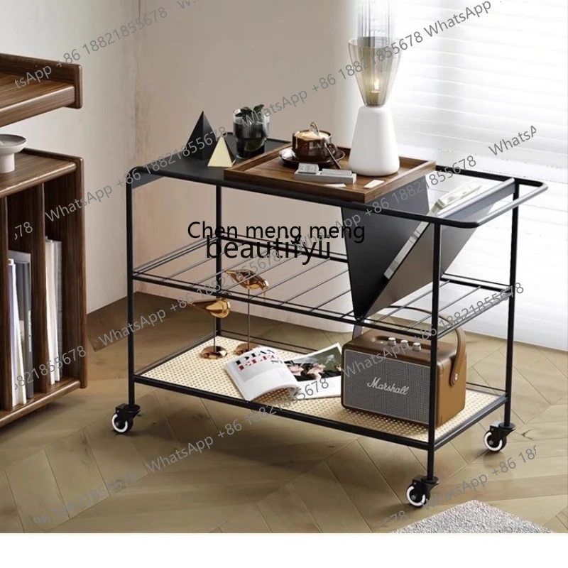 

E153 Medieval style sofa side few modern simple trolley movable light luxury bedside table living room tea cart