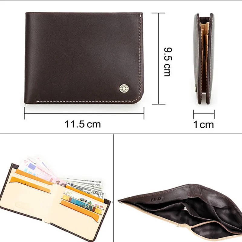 New Fashion Anti-theft Brush Full Grain Cowhide Fashionable Ultra-thin Men's Genuine Horizontal Leather Wallets Men's Card Bags