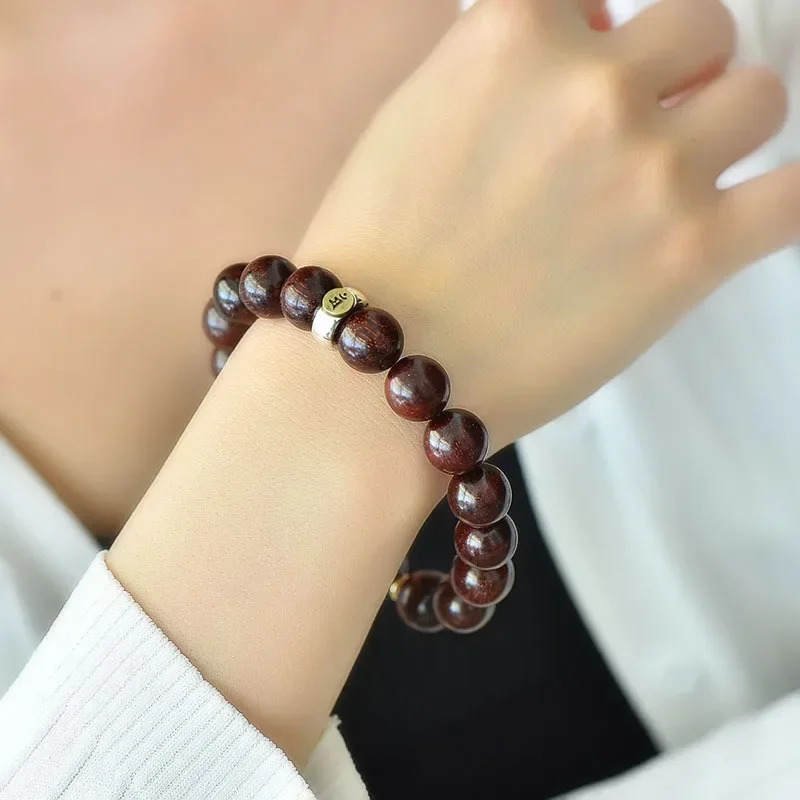 Leaflet Rosewood Bracelet 12 Zodiac Rabbit Native Buddha Patron Saint Beads Handstring For Men Women Couples Wood Rosary Amulet