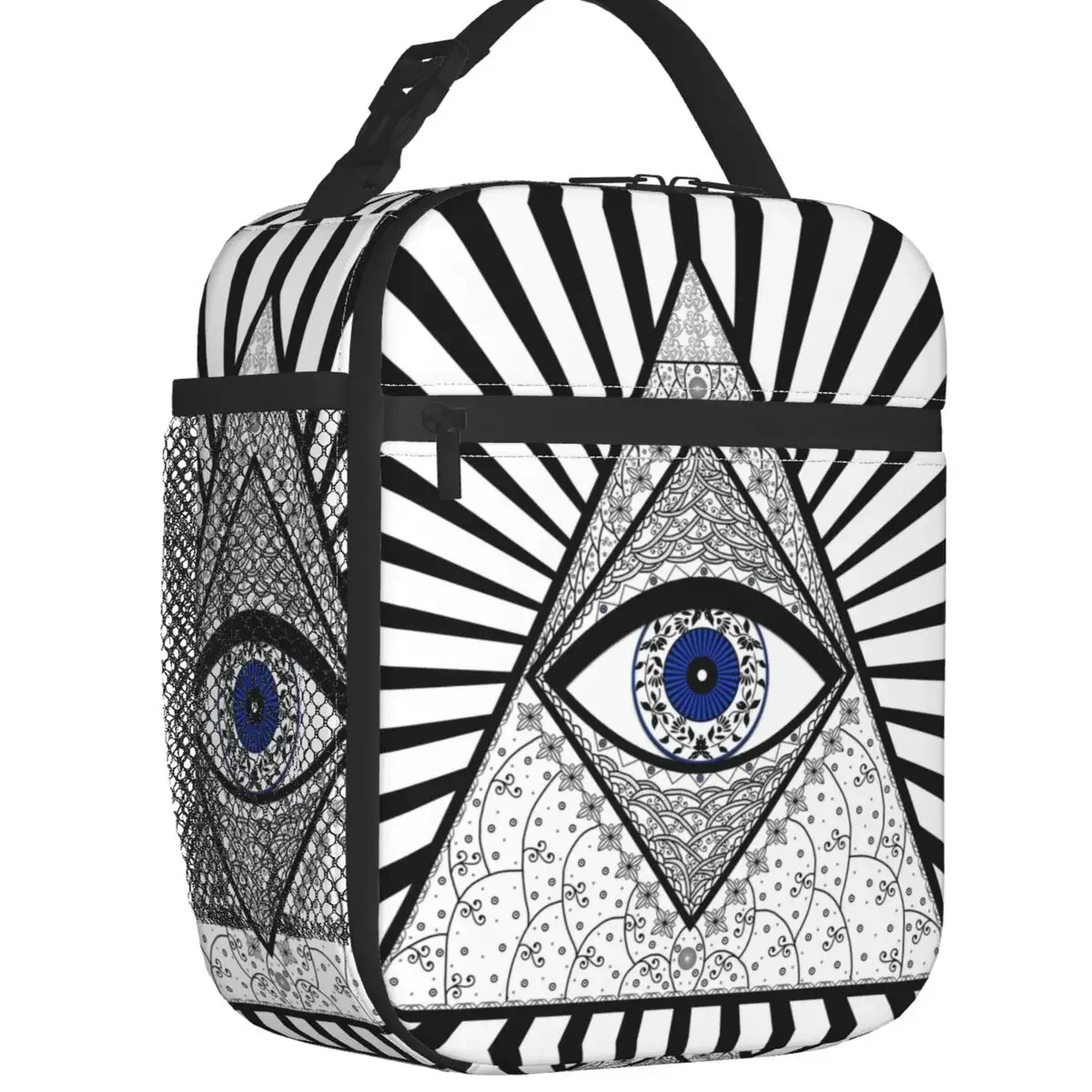 Evil Eye Good Luck Charm Energy Triangle Insulated Lunch Tote Bag Geometric Amulet Nazar Cooler Thermal Food  Box Camping