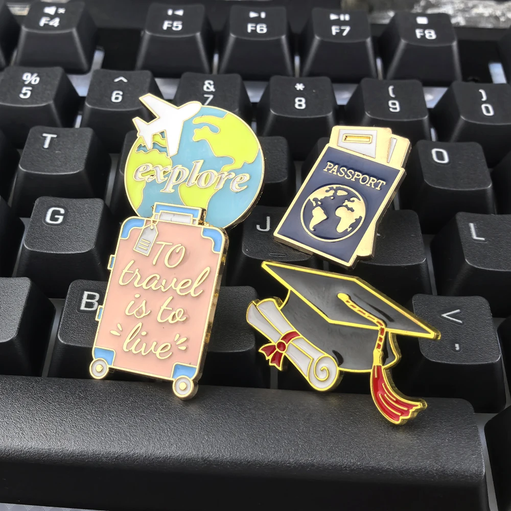 Cartoon Plane Earth Eiffel Tower Luggage Enamel Pin Travel Brooch Women Men Denim Jackets Lapel Pins Backpack Badges Friends